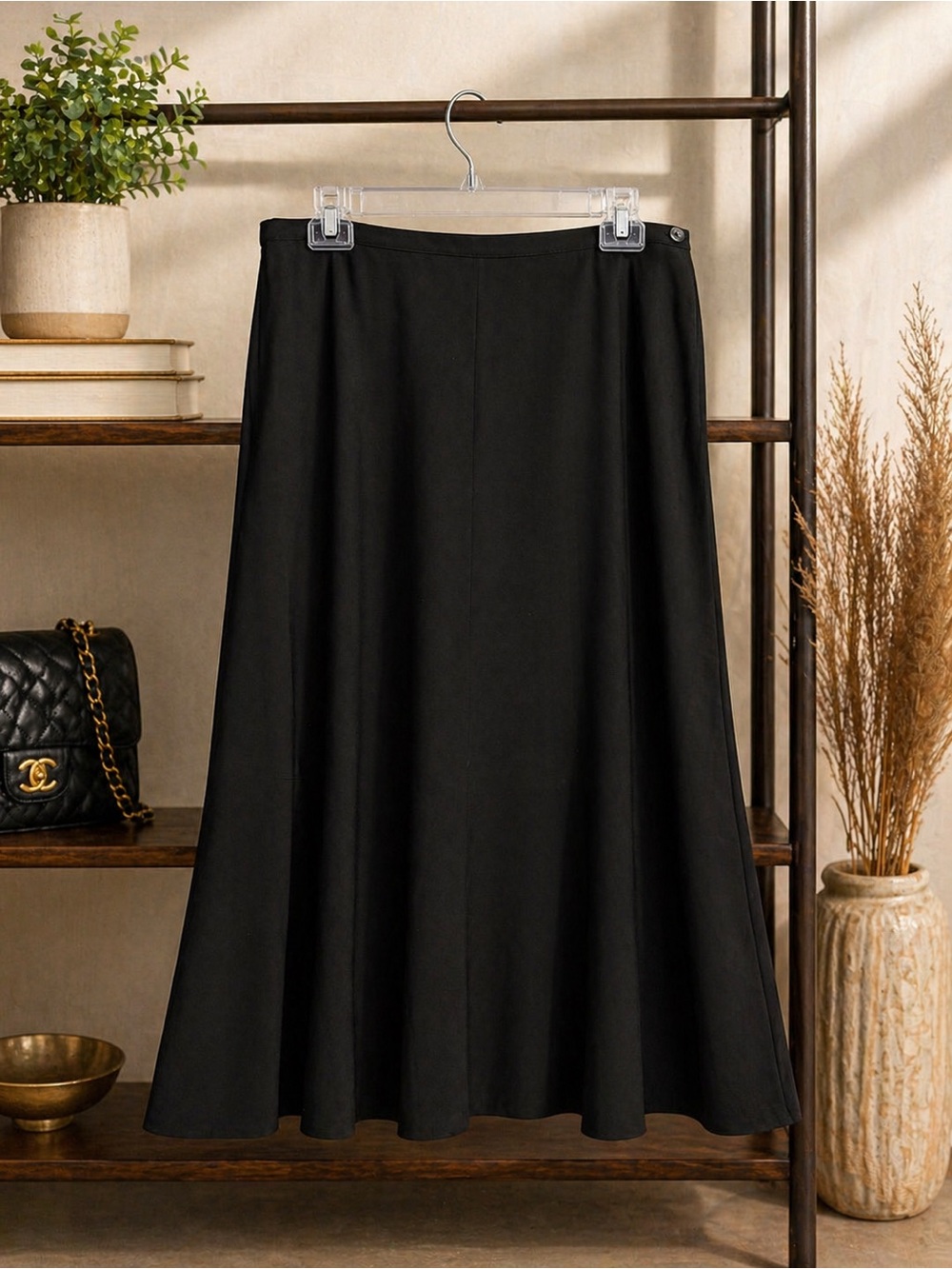 JM Collection Black A-Line Midi Skirt